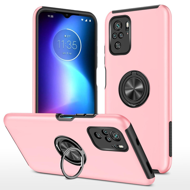 Xiaomi Redmi Note 10 4G PC + TPU Shockproof Magnetic Phone Case with Invisible Ring Holder(Rose Gold)