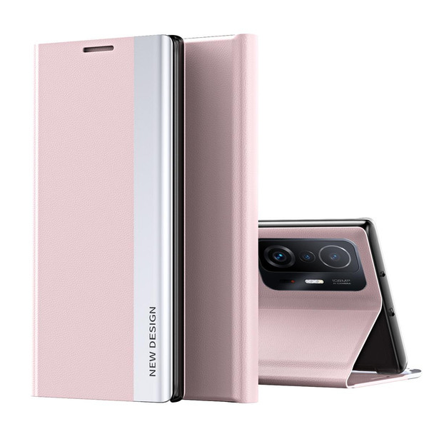 Xiaomi Mi 11T / 11T Pro Side Electroplated Magnetic Ultra-Thin Horizontal Flip Leather Case with Holder(Pink)