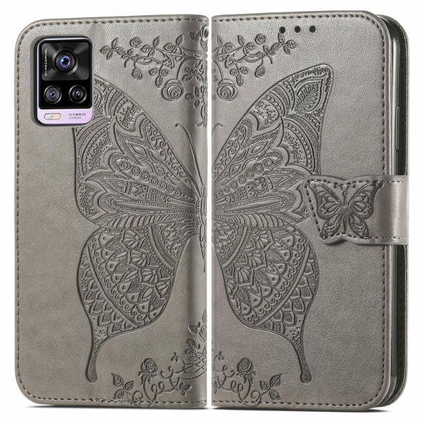 vivo S7 Butterfly Love Flower Embossed Horizontal Flip Leather Case with Holder & Card Slots & Wallet & Lanyard(Gray)