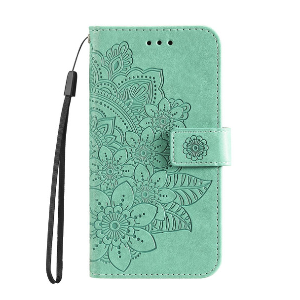 Tecno Spark 6 7-petal Flowers Embossing Pattern Horizontal Flip PU Leather Case with Holder & Card Slots & Wallet & Photo Frame(Green)