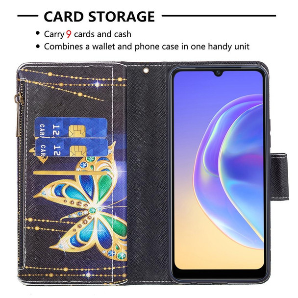 vivo V21e 4G Colored Drawing Pattern Zipper Horizontal Flip Leather Case with Holder & Card Slots & Wallet(Big Butterfly)