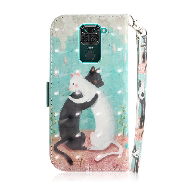 Xiaomi Redmi Note 9 / Redmi 10X 4G 3D Painted Pattern Magnetic Attraction Horizontal Flip Leather Case with Holder & Card Slot & Wallet & Lanyard(Black White Cat)