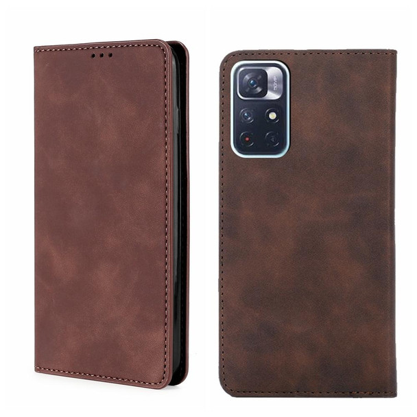 Xiaomi Redmi Note 11 5G/Xiaomi Poco M4 Pro 5G Skin Feel Magnetic Flip Leather Phone Case(Dark Brown)