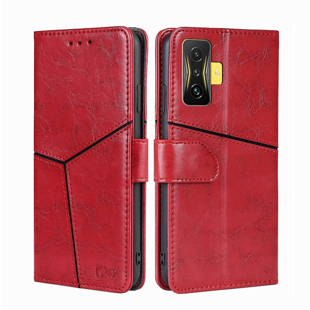 Xiaomi Redmi K50 Gaming / Poco F4 GT Geometric Stitching Horizontal Flip Leather Phone Case(Red)