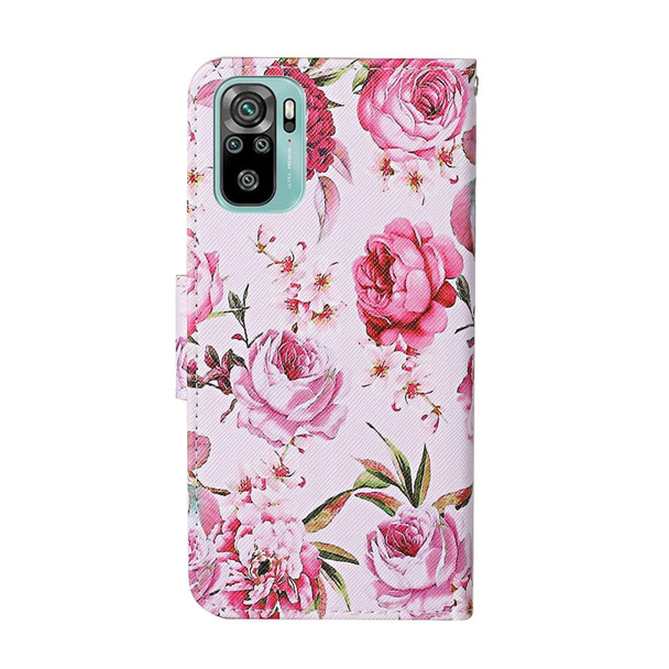 Xiaomi Redmi Note 10 4G Colored Drawing Pattern Flip Leather Case(Peony)