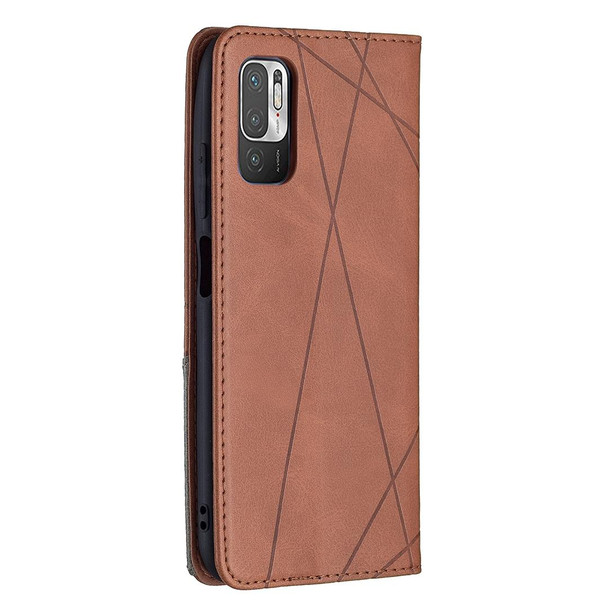 Xiaomi Poco M3 Pro / Redmi Note 10 5G Rhombus Texture Horizontal Flip Magnetic Leather Case with Holder & Card Slots(Brown)