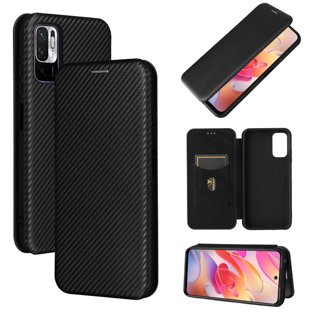 Xiaomi Redmi Note 10 5G Carbon Fiber Texture Magnetic Horizontal Flip TPU + PC + PU Leather Case with Card Slot(Black)