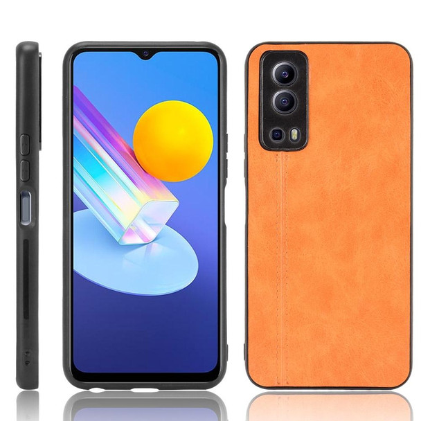 vivo Y72 5G / iQOO Z3 5G Shockproof Sewing Cow Pattern Skin PC + PU + TPU Case(Orange)