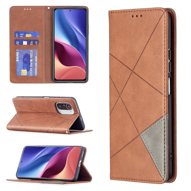 Xiaomi Mi 11i / Poco F3 / Redmi K40 Rhombus Texture Horizontal Flip Magnetic Leather Case with Holder & Card Slots(Brown)