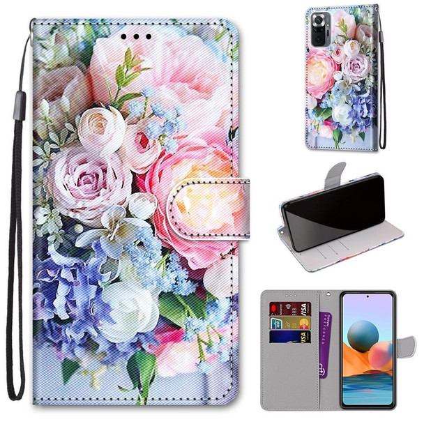 Xiaomi Redmi Note 10 Pro Max / Note 10 Pro Coloured Drawing Cross Texture Horizontal Flip PU Leather Case with Holder & Card Slots & Wallet & Lanyard(Light Pink Bouquet)