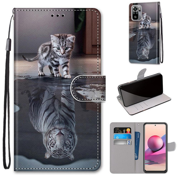 Xiaomi Redmi Note 10 4G / Note 10s Coloured Drawing Cross Texture Horizontal Flip PU Leather Case with Holder & Card Slots & Wallet & Lanyard(Cat Becomes Tiger)