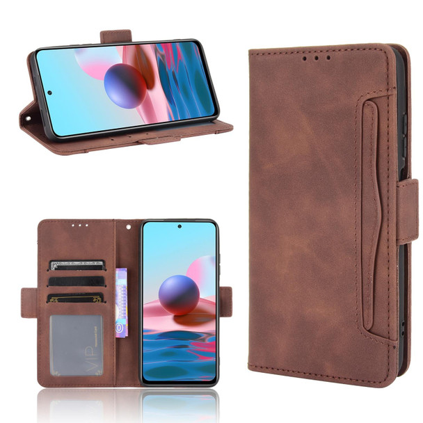 Xiaomi Redmi Note 10 4G / Note 10S Skin Feel Calf Pattern Horizontal Flip Leather Case with Holder & Card Slots & Photo Frame(Brown)