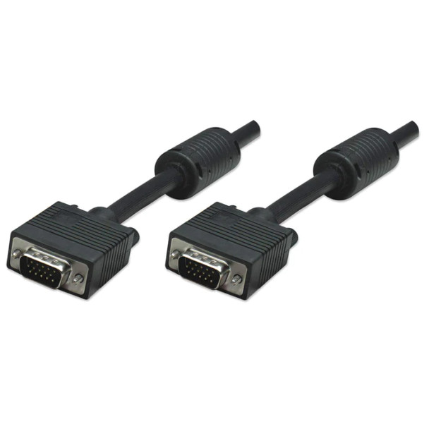 Manhattan SVGA Monitor Cable with Ferrite cores to reduce EMI interference for improved video transmission HD15M (Male) to HD15M (Male), 10 metres-•Connects VGA source to VGA display-Black, Retail Box, Limited Lifetime Warranty