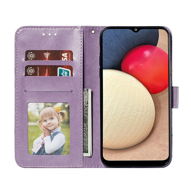 Xiaomi Redmi 9T / Poco M3 Lace Flower Embossing Pattern Horizontal Flip Leather Case with Holder & Card Slots & Wallet & Photo Frame(Purple)