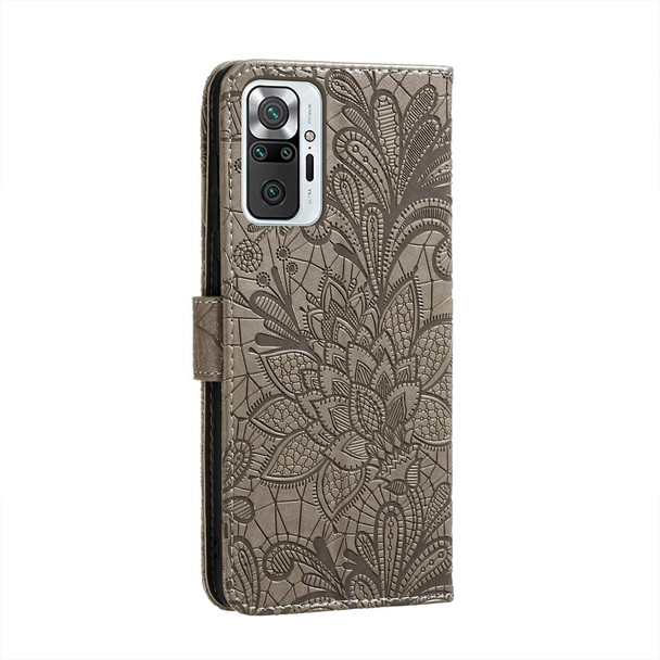 Xiaomi Redmi Note 10 Pro Lace Flower Embossing Pattern Horizontal Flip Leather Case with Holder & Card Slots & Wallet & Photo Frame(Grey)