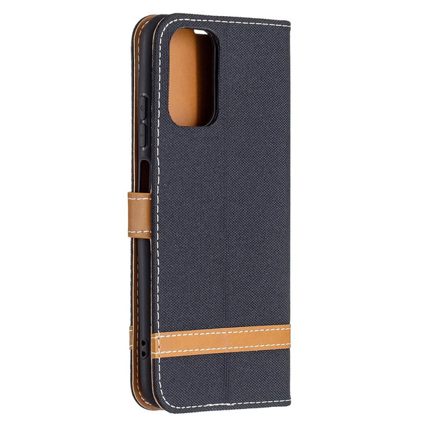 Xiaomi Redmi Note 10 4G / Note 10S Color Matching Denim Texture Horizontal Flip Leather Case with Holder & Card Slots & Wallet & Lanyard(Black)