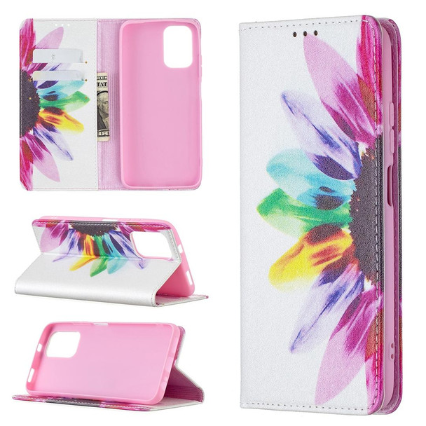Xiaomi Redmi Note 10 4G Colored Drawing Pattern Invisible Magnetic Horizontal Flip PU Leather Case with Holder & Card Slots & Wallet(Sun Flower)