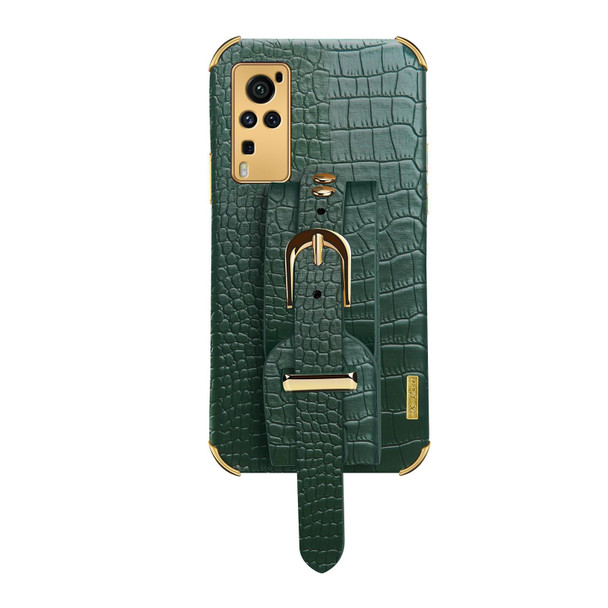 Electroplated TPU Crocodile Pattern Leatherette Case with Wrist Strap - vivo X60 Pro(Green)