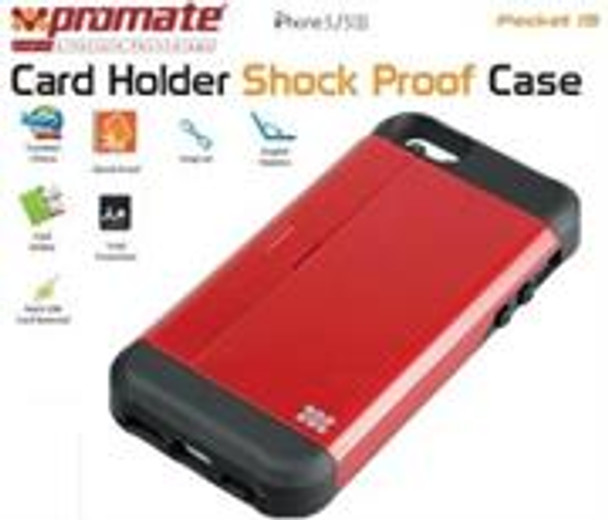 Promate Pocket.i5 iPhone 5 Shock Proof rubberized case with an in built card holder for iPhone 5/5s Colour:Maroon Shock Proof Case with Card Holder and sim-card remover for iPhone 5/5S,There’s no better way to stay organized, but with Pocket.i5, a sh