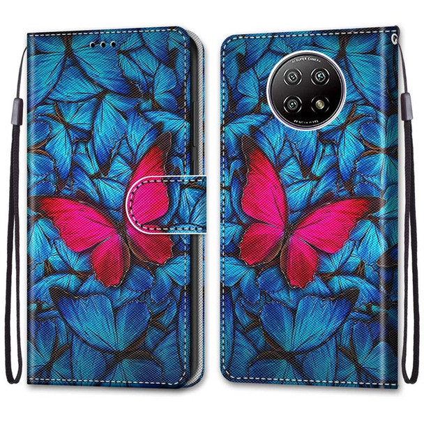 Xiaomi Redmi Note 9 5G / Note 9T Coloured Drawing Cross Texture Horizontal Flip PU Leather Case with Holder & Card Slots & Wallet & Lanyard(Blue Red Butterfly)
