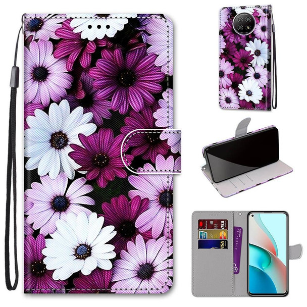 Xiaomi Redmi Note 9 5G / Note 9T Coloured Drawing Cross Texture Horizontal Flip PU Leather Case with Holder & Card Slots & Wallet & Lanyard(Chrysanthemum Pink White Purple)