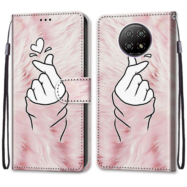Xiaomi Redmi Note 9 5G / Note 9T Coloured Drawing Cross Texture Horizontal Flip PU Leather Case with Holder & Card Slots & Wallet & Lanyard(Pink Hands Heart)