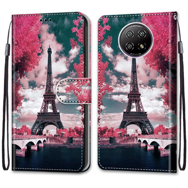 Xiaomi Redmi Note 9T / Note 9 5G Coloured Drawing Cross Texture Horizontal Flip PU Leather Case with Holder & Card Slots & Wallet & Lanyard(Pink Flower Tower Bridge)