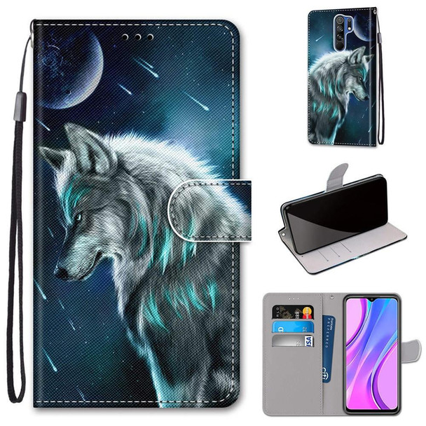 Xiaomi Redmi 9 Coloured Drawing Cross Texture Horizontal Flip PU Leather Case with Holder & Card Slots & Wallet & Lanyard(Pensive Wolf)