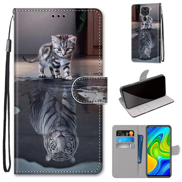 Xiaomi Redmi 10X 4G / Note 9 Coloured Drawing Cross Texture Horizontal Flip PU Leather Case with Holder & Card Slots & Wallet & Lanyard(Cat Becomes Tiger)