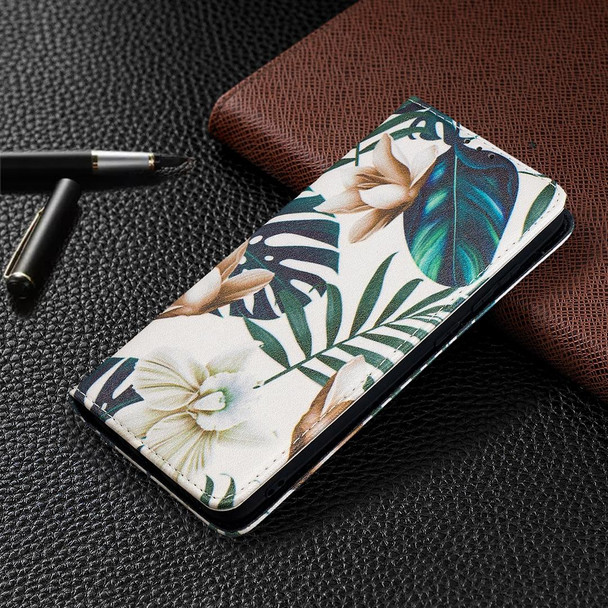 Xiaomi Redmi Note 9 Colored Drawing Pattern Invisible Magnetic Horizontal Flip PU Leather Case with Holder & Card Slots & Wallet(Red Leaves)