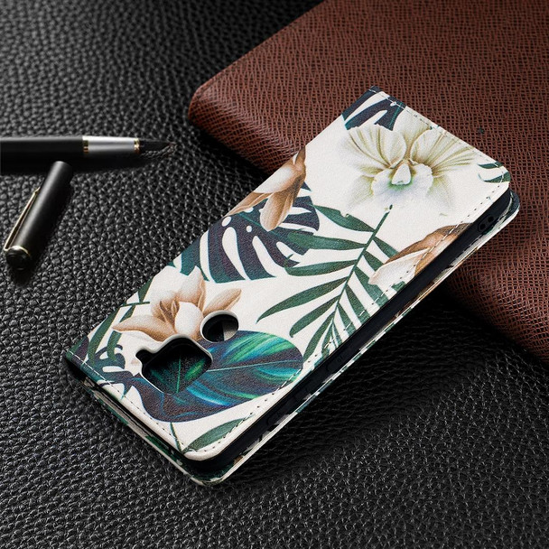 Xiaomi Redmi Note 9 Colored Drawing Pattern Invisible Magnetic Horizontal Flip PU Leather Case with Holder & Card Slots & Wallet(Red Leaves)
