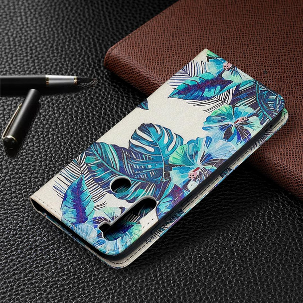 Xiaomi Redmi Note 8 Colored Drawing Pattern Invisible Magnetic Horizontal Flip PU Leather Case with Holder & Card Slots & Wallet(Blue Leaves)