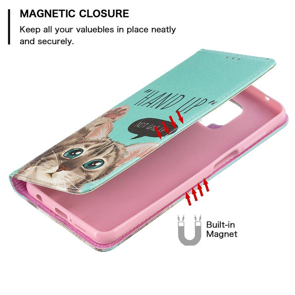 Xiaomi Redmi Note 9 Pro Colored Drawing Pattern Invisible Magnetic Horizontal Flip PU Leather Case with Holder & Card Slots & Wallet(Cat)