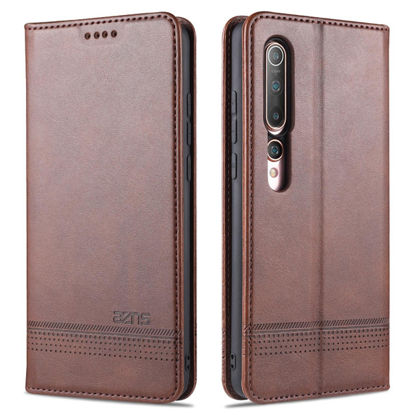 Xiaomi Mi 10 5G / 10 Pro 5G AZNS Magnetic Calf Texture Horizontal Flip Leather Case with Card Slots & Holder & Wallet(Dark Brown)