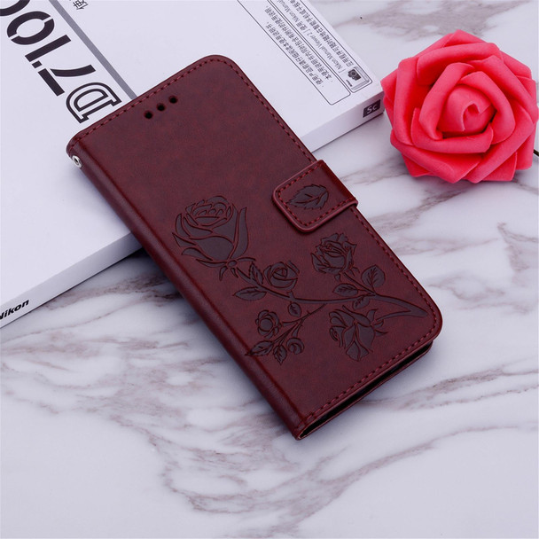 Xiaomi Redmi 9C Rose Embossed Horizontal Flip PU Leather Case with Holder & Card Slots & Wallet(Brown)