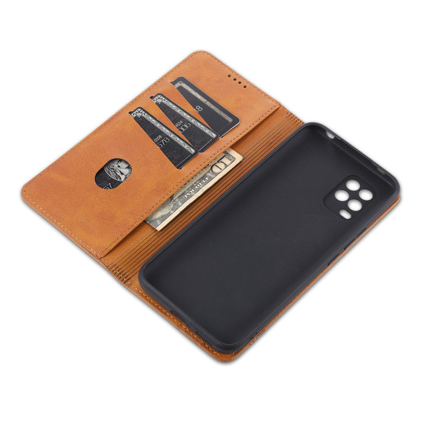 Xiaomi Mi 10 Lite AZNS Magnetic Calf Texture Horizontal Flip Leather Case with Card Slots & Holder & Wallet(Light Brown)