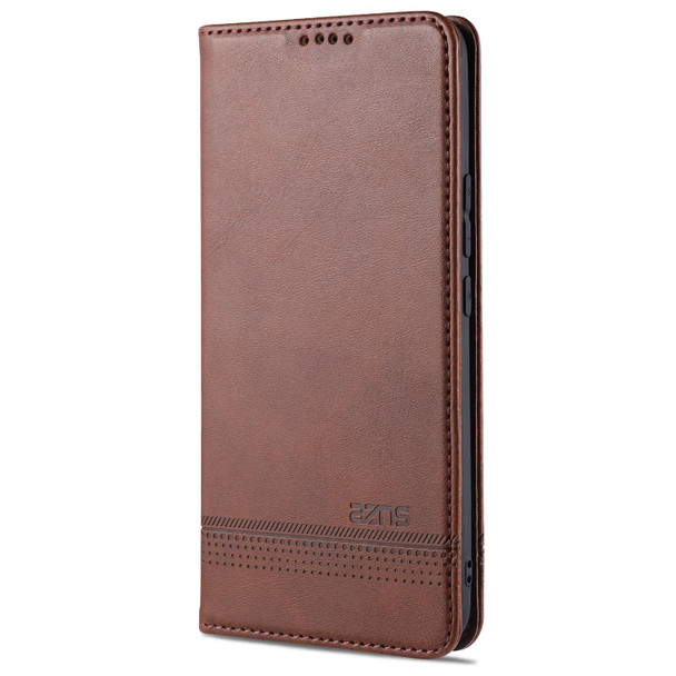 Xiaomi Mi 10 Lite AZNS Magnetic Calf Texture Horizontal Flip Leather Case with Card Slots & Holder & Wallet(Dark Brown)