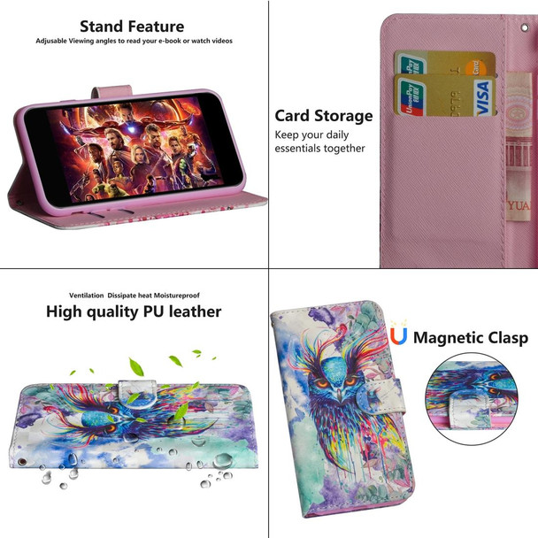 3D Painting Pattern Coloured Drawing Horizontal Flip TPU + PU Leatherette Case with Holder & Card Slots & Wallet for Xiaomi Redmi Y3(Watercolor Owl)
