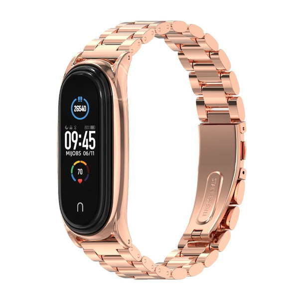 Mijobs Stainless Steel Metal Watch Band for Xiaomi Mi Band 3 & 4 & 5 & 6(Rose Gold)