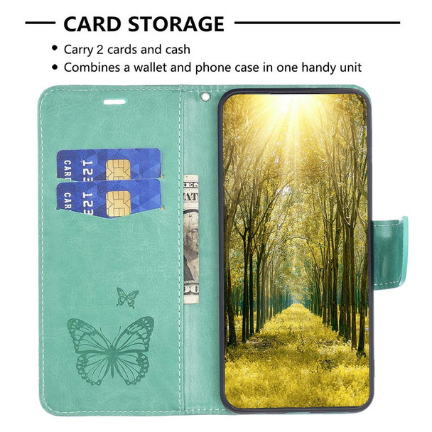 Xiaomi Redmi 10C Two Butterflies Embossing Leather Phone Case(Green)