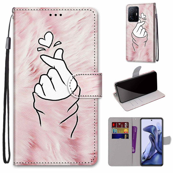 Xiaomi Mi 11T / 11T Pro Coloured Drawing Cross Texture Horizontal Flip PU Phone Leather Case with Holder & Card Slots & Wallet & Lanyard(Colorful Layer(Pink Hands Than Hearts)