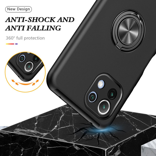 Xiaomi Mi 11 Lite 5G PC + TPU Shockproof Magnetic Phone Case with Invisible Ring Holder(Black)