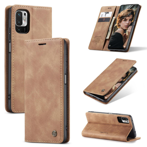 CaseMe 013 Multifunctional Horizontal Flip Leatherette Case with Holder & Card Slot & Wallet - Xiaomi Redmi Note 10 5G(Brown)