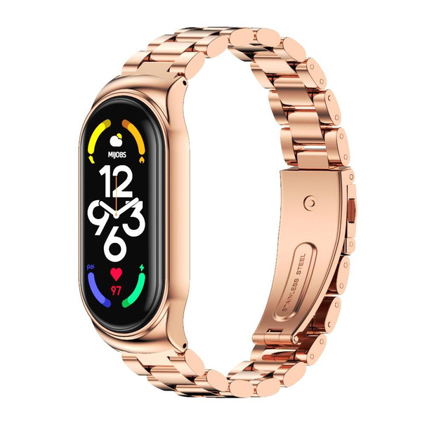 Xiaomi Mi Band 7 / 7 NFC MIJOBS CS Three-Bead Metal Stainless Steel Watch Band(Rose Gold)