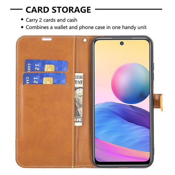 Xiaomi Poco M3 Pro / Redmi Note 10 5G Color Matching Denim Texture Horizontal Flip Leather Case with Holder & Card Slots & Wallet & Lanyard(Purple)
