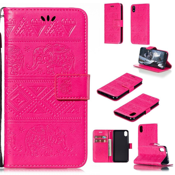 Xiaomi Redmi 7A Elephant Embossing Horizontal Flip Leather Case with Holder & Card Slots & Wallet & Lanyard(Rose Red)