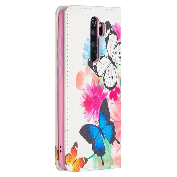 Xiaomi Redmi Note 8 Pro Colored Drawing Pattern Invisible Magnetic Horizontal Flip PU Leather Case with Holder & Card Slots & Wallet(Two Butterflies)