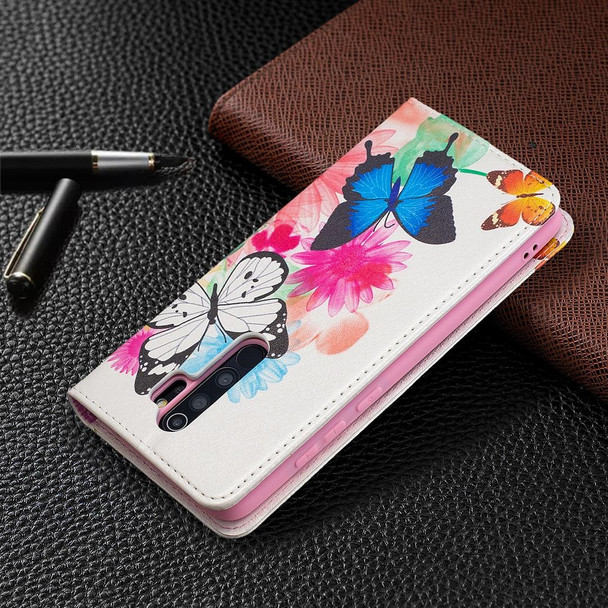 Xiaomi Redmi Note 8 Pro Colored Drawing Pattern Invisible Magnetic Horizontal Flip PU Leather Case with Holder & Card Slots & Wallet(Two Butterflies)