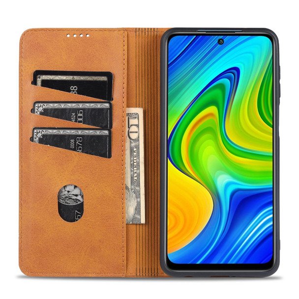 Xiaomi Redmi Note 9 Pro / Note 9s AZNS Magnetic Calf Texture Horizontal Flip Leather Case with Card Slots & Holder & Wallet(Dark Brown)