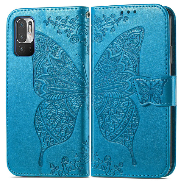 Xiaomi Redmi Note10 5G Butterfly Love Flowers Embossed Horizontal Flip Leather Case with Holder & Card Slots & Wallet & Lanyard(Blue)